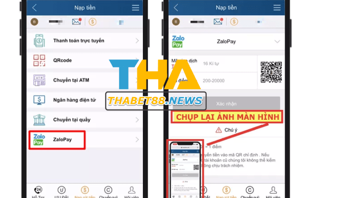 Nạp tiền Thabet bằng app Zalo Pay